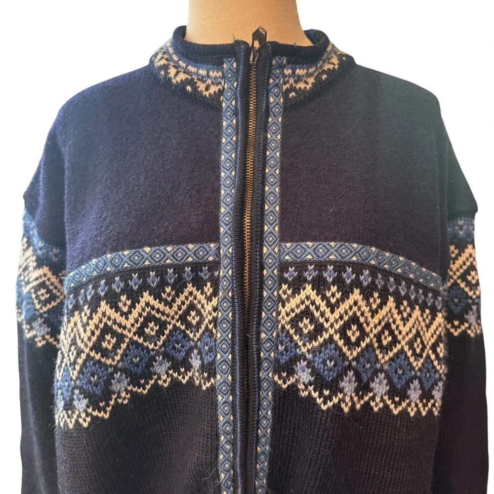 Dale of Norway Salt Lake 2002 Olympics Wool Cardigan Sweater Navy Blue Mens XL